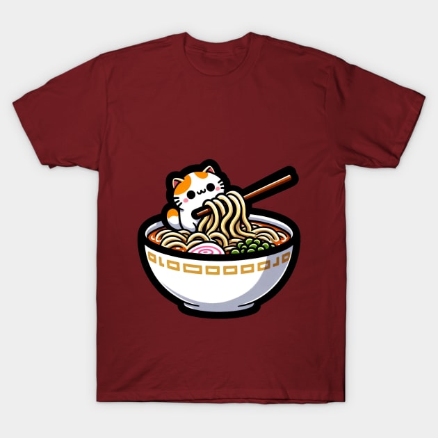 Ramen and Cat T-Shirt by WorldByFlower